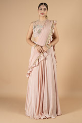Blush Peach Chiffon Ruffle Saree424 video